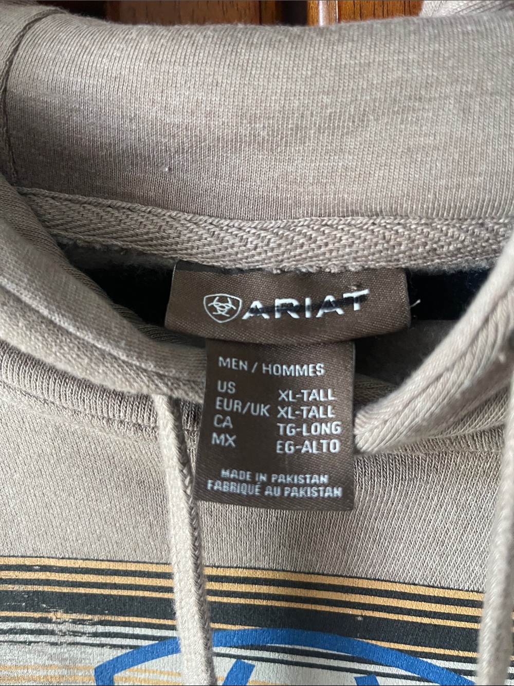 Ariat Men's Olive Green Pullover Hoodie with Blue & Yellow Logo - Picture 3 of 4